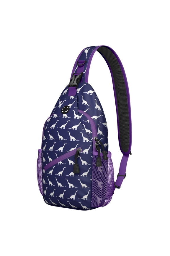 Roaring Dinosaur Print Crossbody Sling Bag, Funny Cartoon Dino Pattern Lightweight Backpack for Outdoor Hiking Travel Birthday Gift