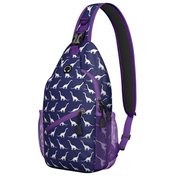 Roaring Dinosaur Print Crossbody Sling Bag, Funny Cartoon Dino Pattern Lightweight Backpack for Outdoor Hiking Travel Birthday Gift