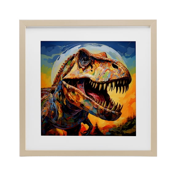 Stupell Industries Roaring Dinosaur Vibrant Pattern Birch Framed Print Under Glass, design by Creative Studio, 13 x 13