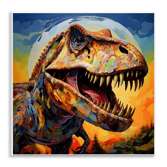 Stupell Industries Roaring Dinosaur Vibrant Pattern Wall Plaque Art, design by Creative Studio, 12 x 12