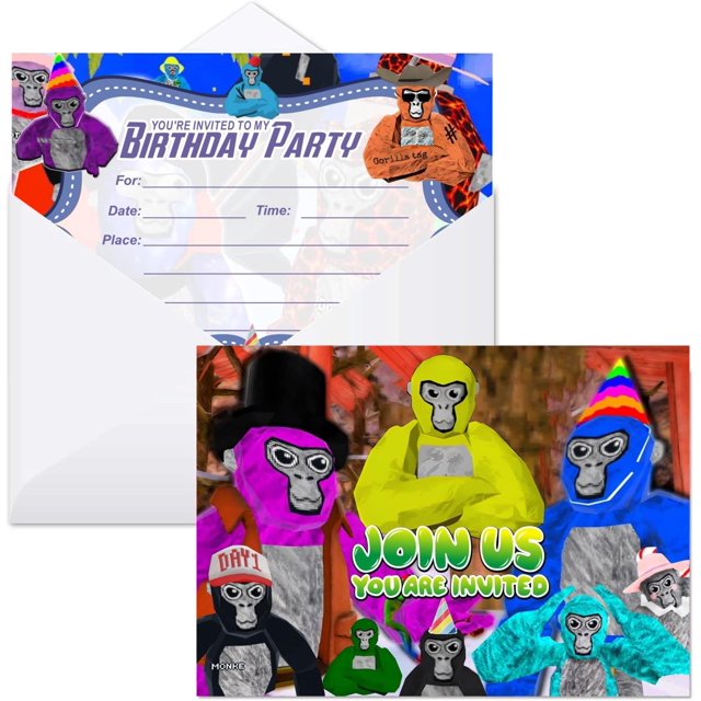 Roaring Fun 16 Pack Gorilla Tag Birthday Invitation Cards with
