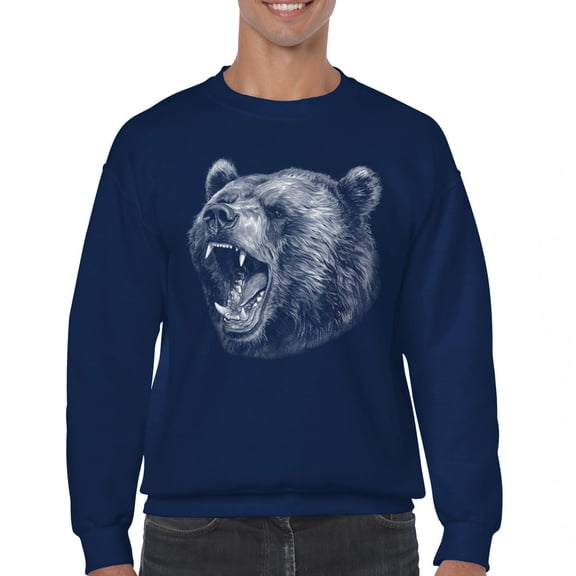 Roaring Grizzly Bear Sweatshirt Wild Animal Fierce Black and White Nature Wildlife Forest Predator Beast Crewneck