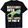 thumbnail image 1 of Roaring Into 100 Days Pre K Trex Mask 100th Quarantine Gift T-Shirt, 1 of 5