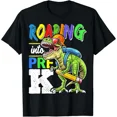 thumbnail image 1 of Roaring Into Pre-K Large Reptile Back To School Boys Gift Fun Wear Unisex T-Shirt, up to Size 5XL, 1 of 2