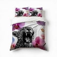 thumbnail image 1 of Roaring Leopard Orchids White Background Bedding Set 3 Pcs Soft Microfiber Quilt Cover For Bedroom Decor, Comforter Cover With 2 Pillowcase, 1 of 5
