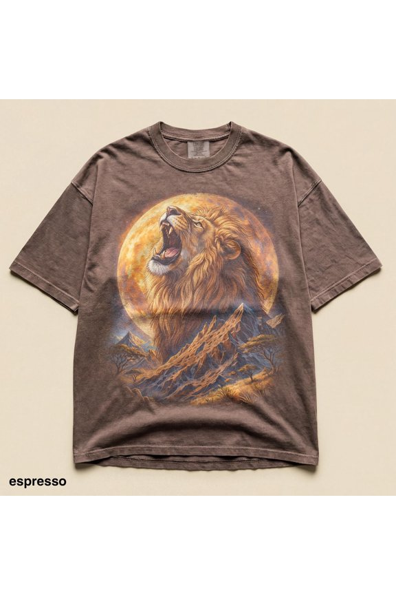 Roaring Lion Blood Moon Graphic TShirt Big Cat Wildlife Art with Bold Safari Nature Illust