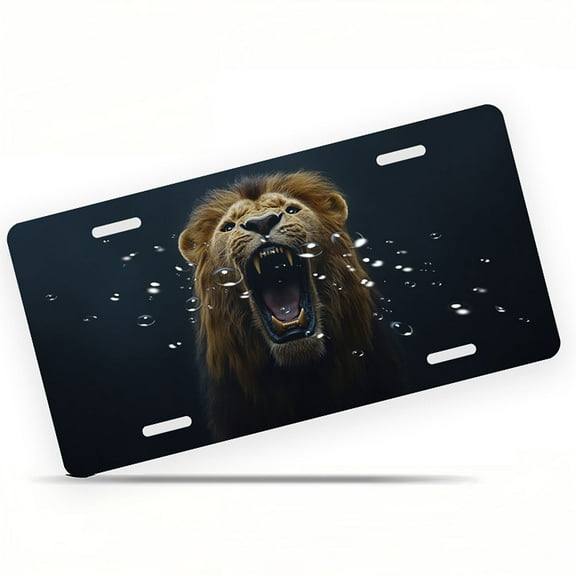 Roaring Lion Front License Plate, Metal License Plate, Funny Standard Plates Personalized Novelty Decorative For Men/Women/Boys/Girls Car 6×12 Inch