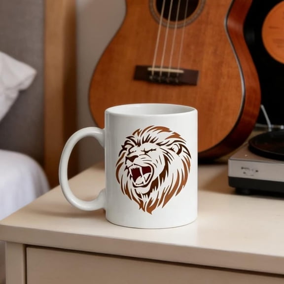 Roaring Lion Head Ceramic Mug, Bold Animal Theme Coffee Tea Cup Wild & Strength Enthusias, Lion Head Animal Theme Ceramic Cup.