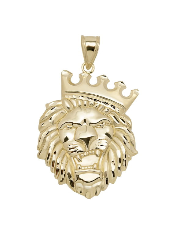 Diamond-Cut Roaring Lion Head Crown Pendant Unisex Adult 10K Yellow Gold, 10.67 Gr - GOLDUM NYC