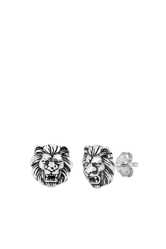 Roaring Lion Head Stud Earrings Oxidized High Polished Sterling Silver 925 New Jewelry Female Unisex