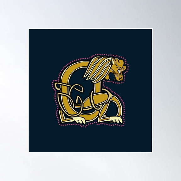 Roaring Lion Medieval Letter A Poster Wall Art, Modern Wall Decor, 16x16 UNFRAMED