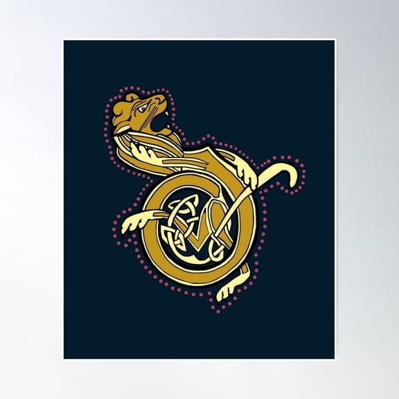 Roaring Lion Medieval Letter D Poster Wall Art, Modern Wall Decor, 12x18 UNFRAMED