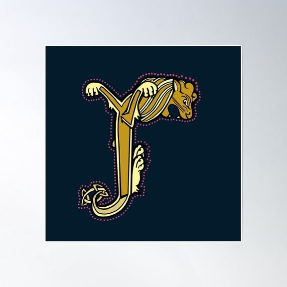Roaring Lion Medieval Letter J Poster Wall Art, Modern Wall Decor, 16x16 UNFRAMED