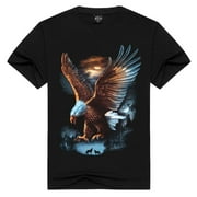 Roaring Metal Eagle: 3D Animal Rock Tee with Short Sleeves for a Bold Statement