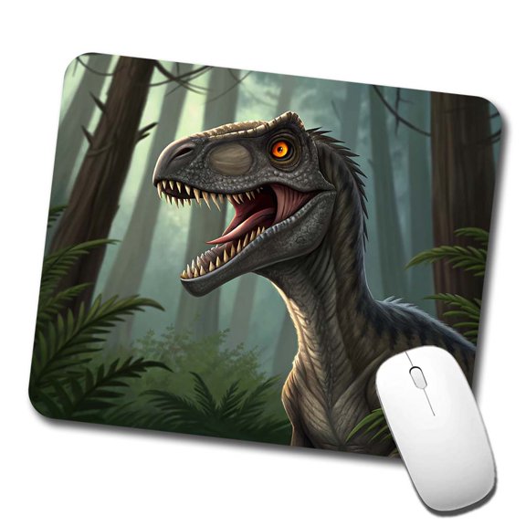 Roaring Raptor Dinosaur Forest Mouse Pad Low Profile Gaming Mat