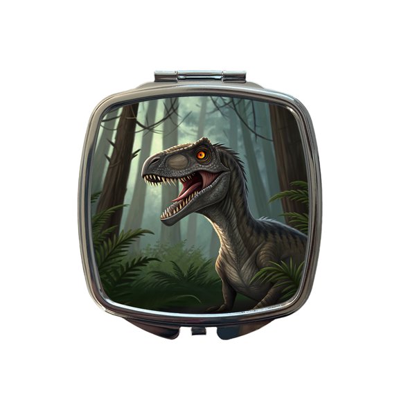 Roaring Raptor Dinosaur Forest Travel Makeup Handbag Purse Small Pocket Compact Mirror
