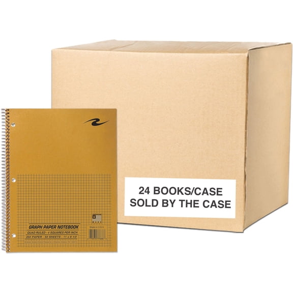 Roaring Spring 4x4 Graph Ruled Spiral Lab Notebook, 1 Case (24 Total), Brown Kraft Cover, 8.5" x 11" 50 Sheets, White Paper