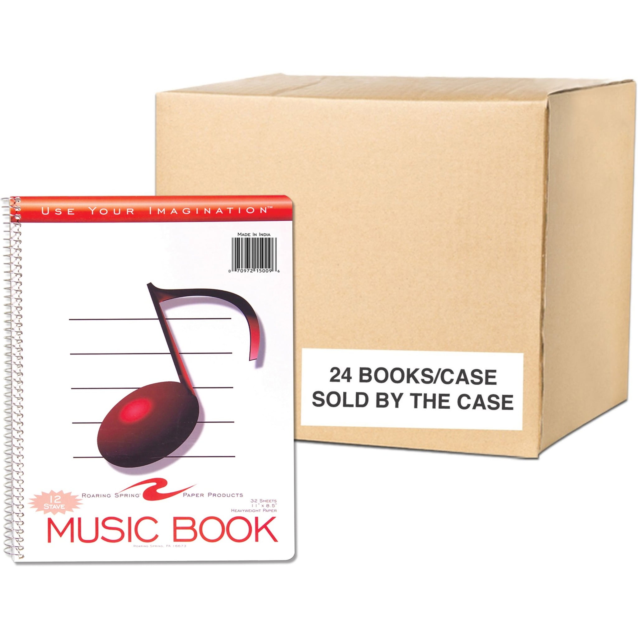 Roaring Spring Blank Manuscript Staff Composition Spiral Music Notebook, 1 Case (24 Total), 12 Stave, 11" x 8.5" 32 Sheets