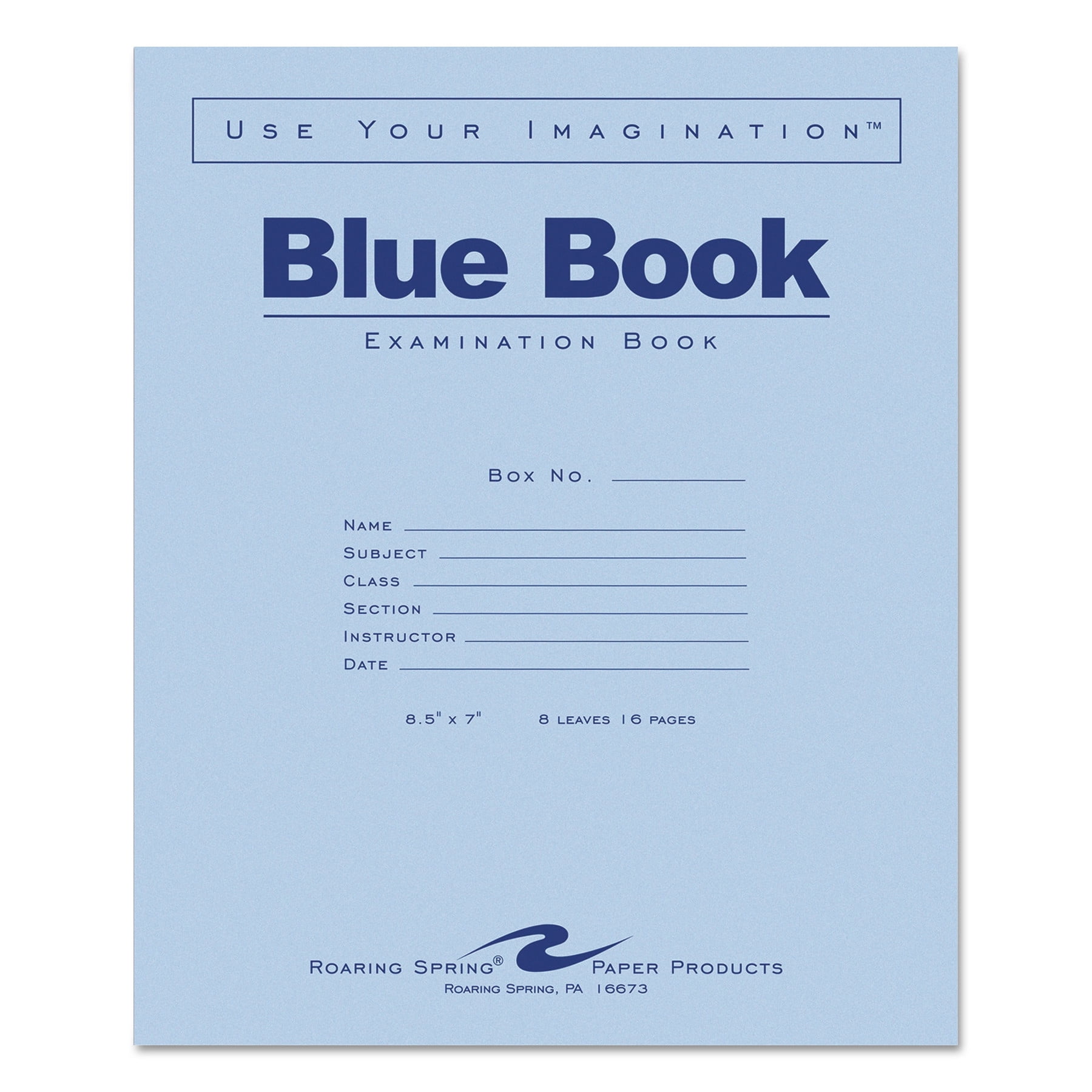 Roaring Spring Blue Book 8-sheet Exam Booklet - 8 Sheets - 16 Pages - Stapled/Glued - Red Margin - 15 lb Basis Weight - 7 Roaring Spring Blue Book 8-sheet Exam Booklet - 8 Sheets - 16 Pages - Stapled/Glued - Red Margin - 15 lb Basis Weight - 7