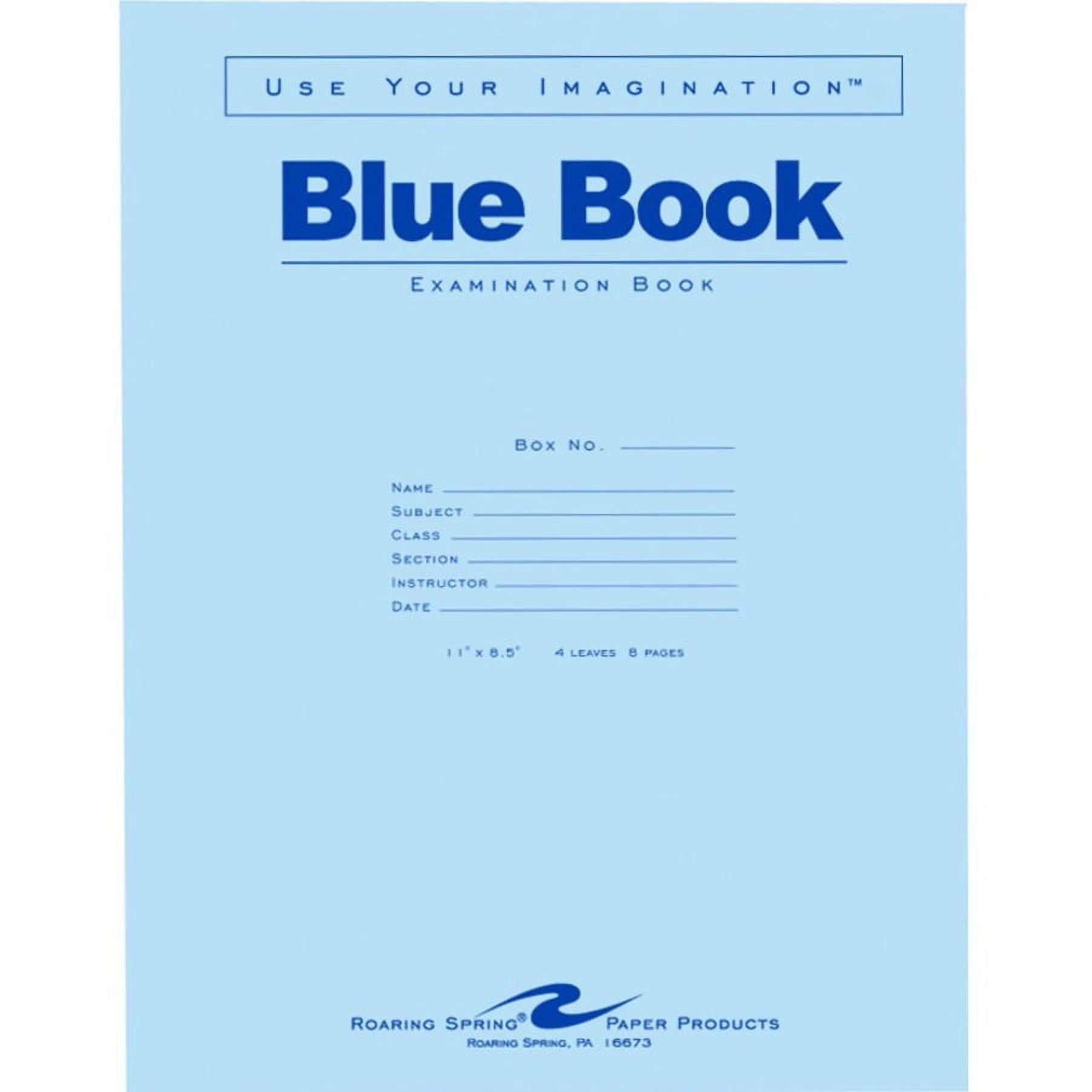 Roaring Spring Case of 600 Exam Books, 11"x8.5" , 4 sheets/8 pages of 15# Smooth White Paper, Wide Ruled W/ Margin, Heavy Blue Cover, Stapled