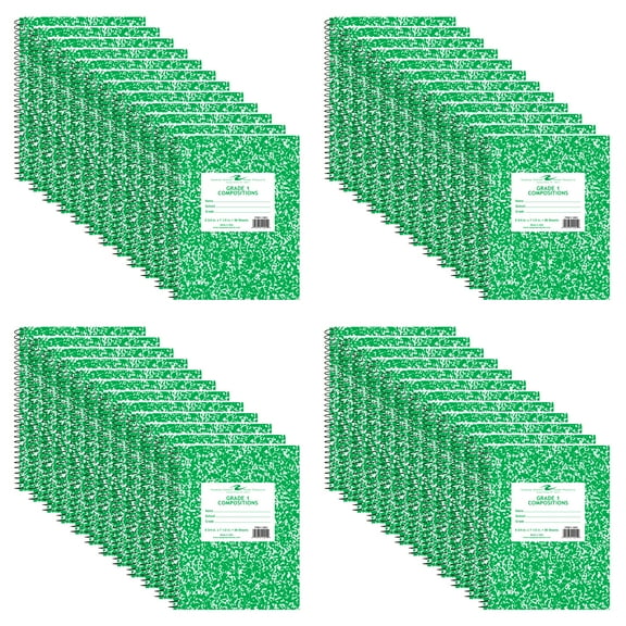 Roaring Spring Composition Notebook, Wirebound Spiral, Grade 2 Ruled, 36 Sheets White Paper, 9.75"x7.75", Blue Marble Hard Cover, 48 Notebooks