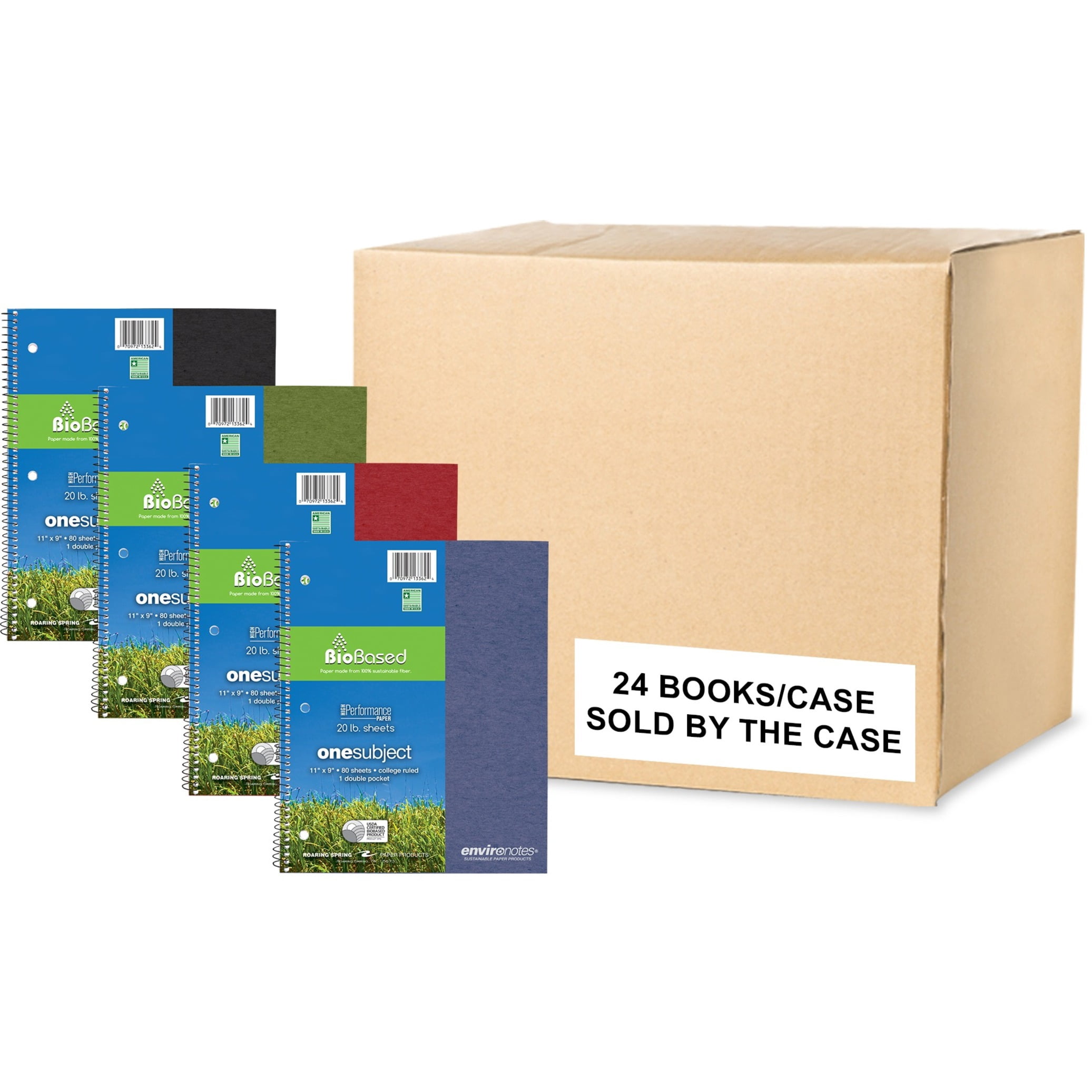 Roaring Spring Environotes College Ruled 1 Subject Recycled Spiral Notebook, 1 Case (24 Total), 11" x 9" 80 Sheets, Assorted Earthtone Covers