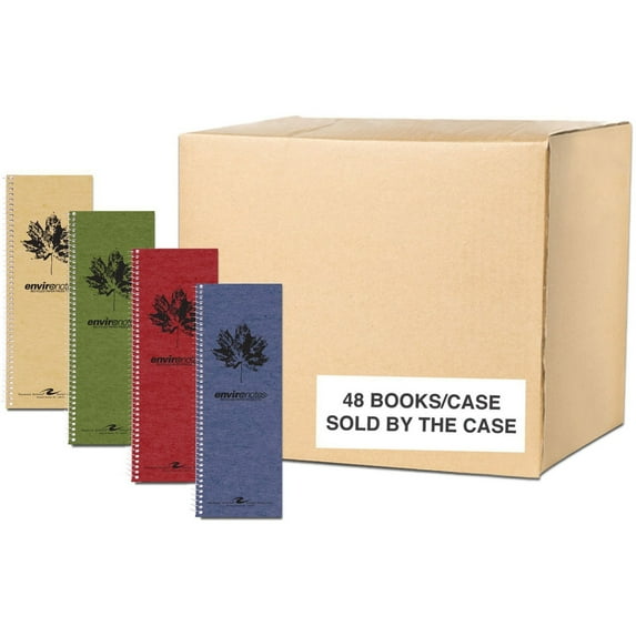 Roaring Spring Environotes Recycled College Ruled Tall List Making Spiral Notebook, 1 Case (48 Total), 11" x 4" 50 Sheets, Assorted Earthtone Covers
