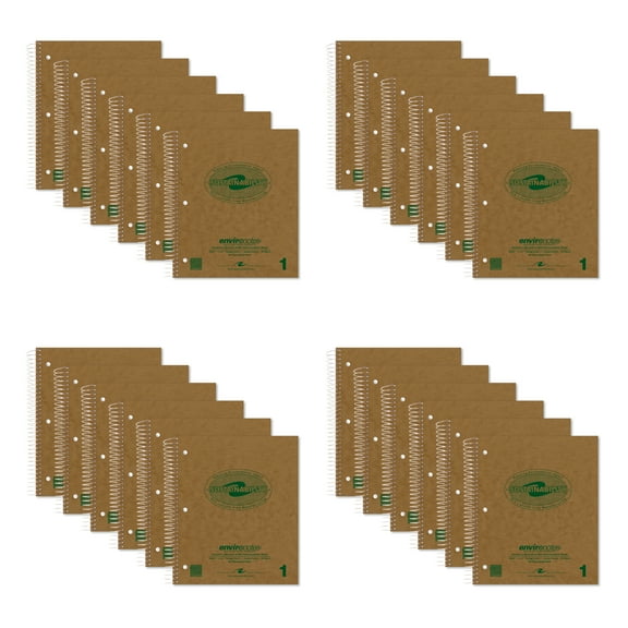 Roaring Spring Environotes Recycled Spiral One Subject Notebooks, 11" x 9", 80 Sheets, College Ruled, 24 Notebooks
