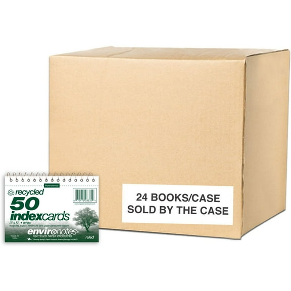 Roaring Spring Environotes Ruled Lined Perforated Spiralbound Recycled Index Cards, 1 Case (24 Total Books), 5" x 3.5" 50 Cards, White