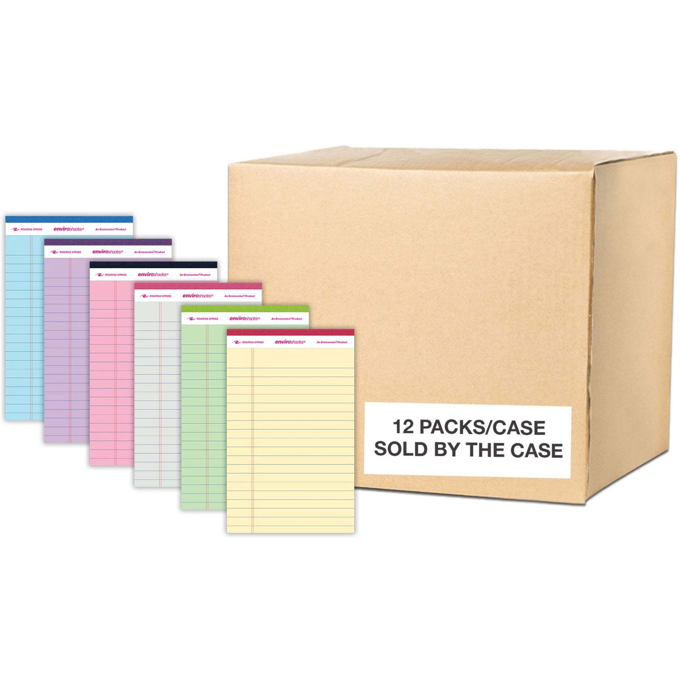 Roaring Spring Enviroshades Case of Mini Recycled Legal Pads, 12 Six Packs, 5" x 8" 50 Sheets, Assorted Colors