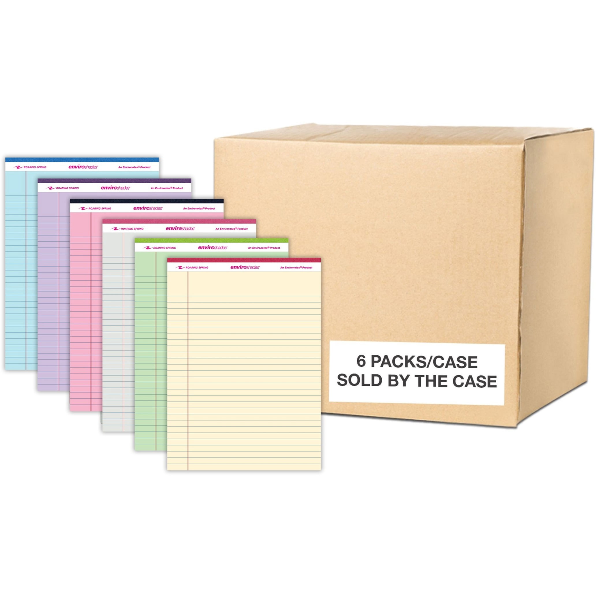 Roaring Spring Enviroshades Case of Recycled Legal Pads, 6 Six Packs, 8.5" x 11.75" 50 Sheets, Assorted Colors