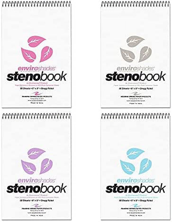 Roaring Spring Enviroshades Recycled Spiral Steno Memo Book, 4 Pack, 6