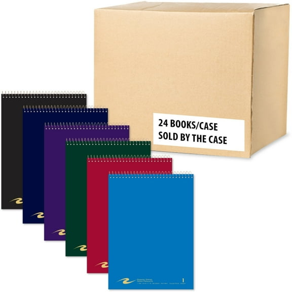 Roaring Spring Flipper College Ruled One Subject Topbound Spiral Notebook, 3 Hole Punched, 1 Case (24 Total), 11.5" x 8.5" 80 Sheets, Assorted Saranac Colors