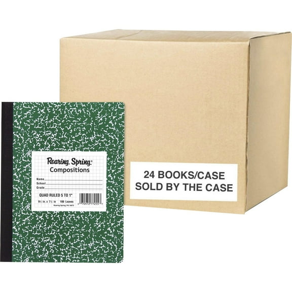 Roaring Spring Graph Ruled Hard Cover Composition Book, 1 Case (24 Total), 9.75" x 7.5" 100 Sheets, Green Marble Cover