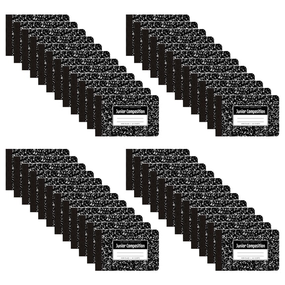 Roaring Spring Junior Marble Composition Books, 4.875"x7.5" Mini Comp Books, 60 Sheets, Wide Ruled , Hard Board Black Marble Covers, 48 Total