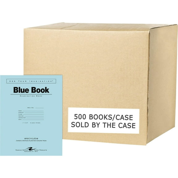 Roaring Spring Recycled Test Blue Exam Book, 1 Case (500 Total), Wide Ruled with Margin, 11" x 8.5" 8 Sheets/16 Pages, Blue Cover