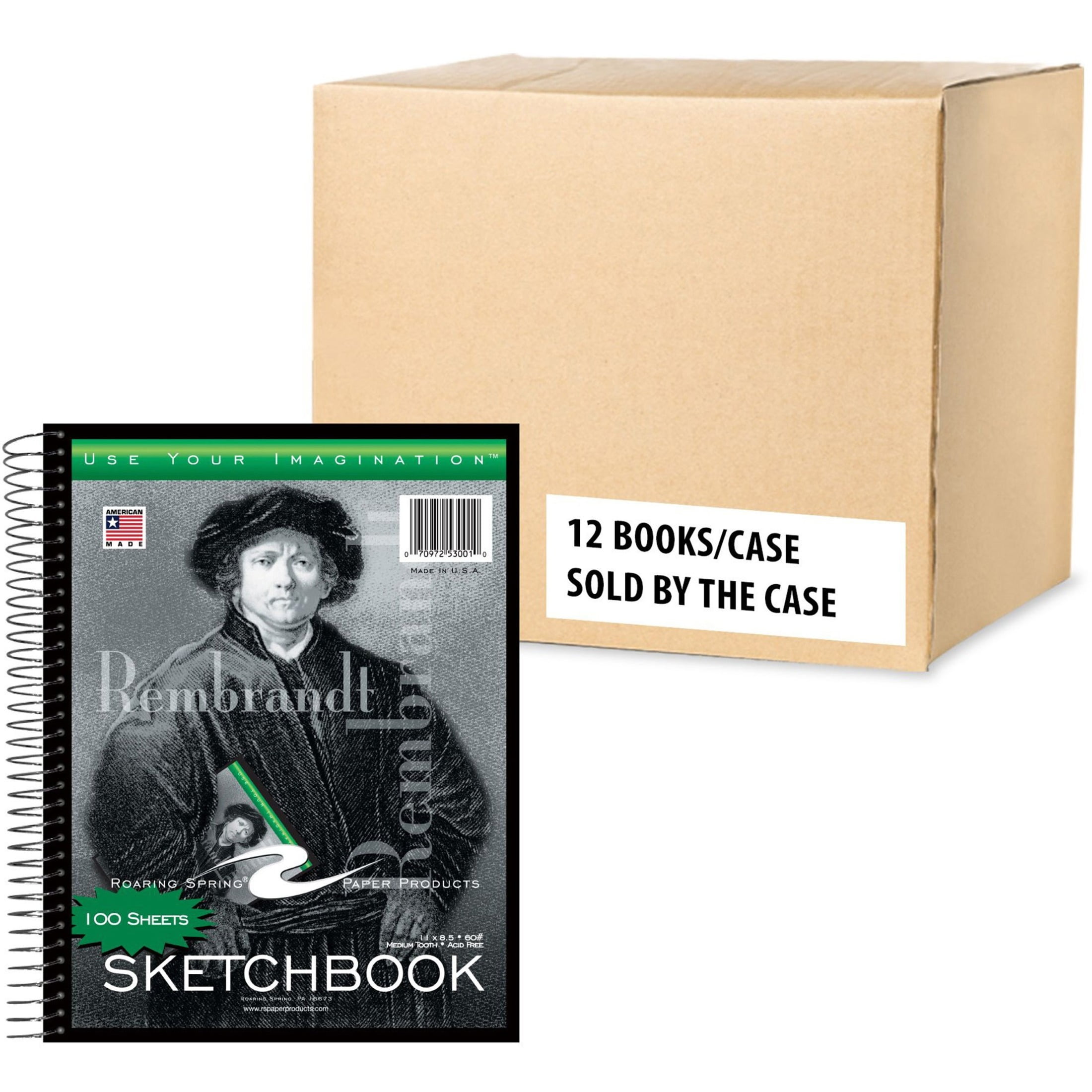 Roaring Spring Rembrandt Spiral Drawing Art Sketchbook, 1 Case (12 Total), 8.5" x 11" 100 Sheets, 60# White Drawing Paper