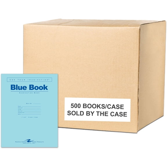 Roaring Spring Test Blue Exam Book, 1 Case (500 Total), Wide Ruled with Margin, 11" x 8.5" 6 Sheets/12 Pages, Blue Cover