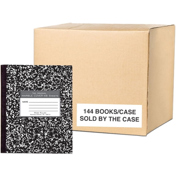 Roaring Spring Wide Ruled Flexible Cover Composition Book, 1 Case (144 Total), 8.5" x 7" 48 Sheets, Black Marble