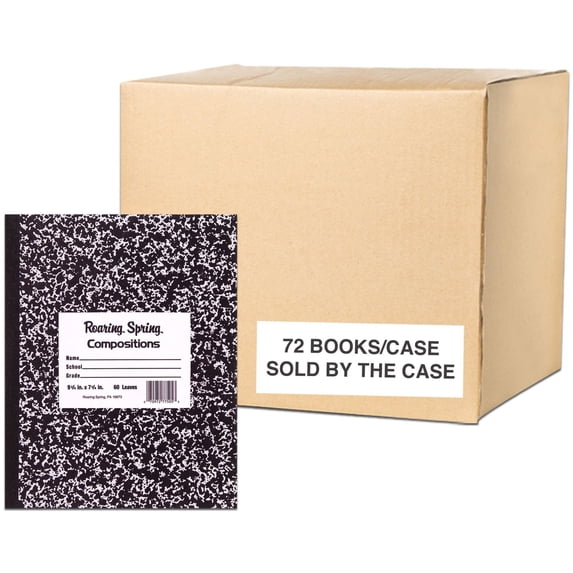 Roaring Spring Wide Ruled Flexible Cover Composition Book, 1 Case (72 Total), 10" x 8" 60 Sheets, Black Marble