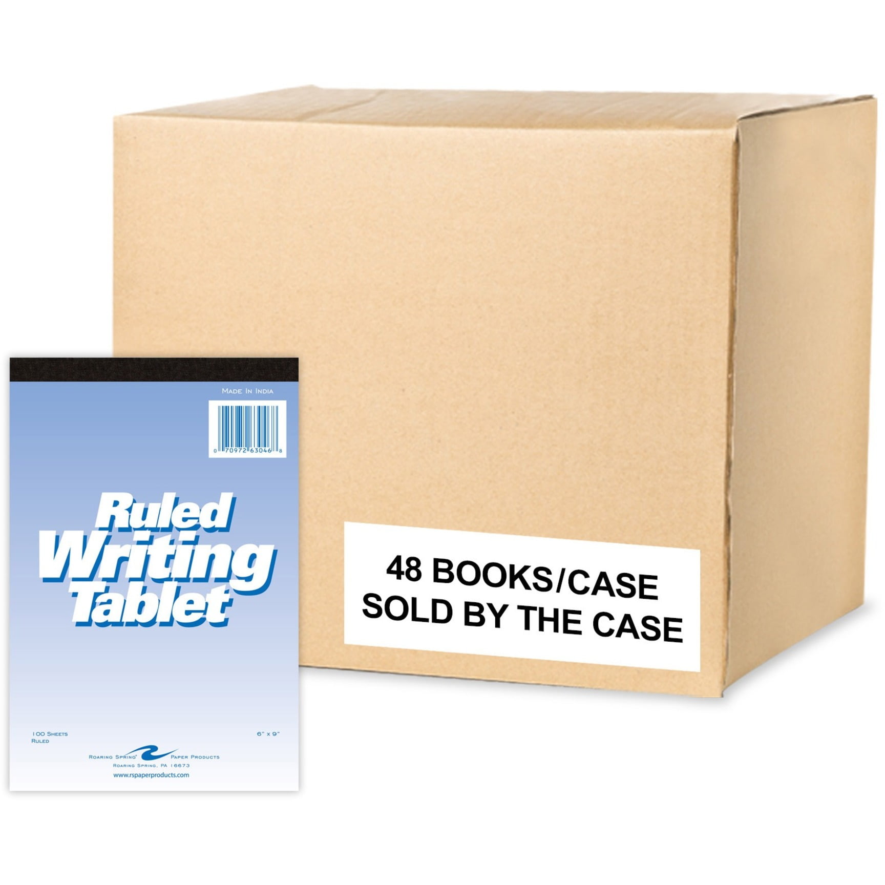 Roaring Spring Wide Ruled Writing Tablet Pad, 1 Case (48 Total), 6" x 9" 100 sheets, White