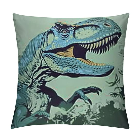 Roaring T-Rex Pop Style Dinosaur Design by Daphne Polselli Throw Pillow, Green