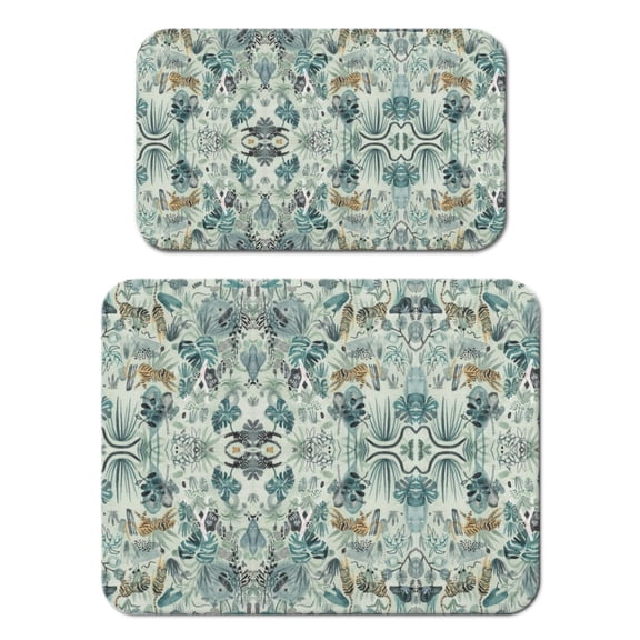 Roaring Tiger Design Coffee Bar Mat Set - 2pcs Eco-Friendly Absorbent Mats with Jungle Pattern, Heat & Waterproof Countertop Protectors
