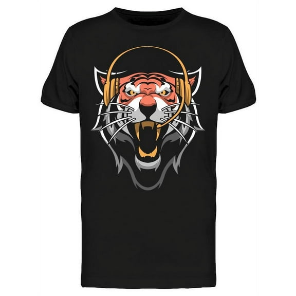 Roaring Tiger Headphones Icon T-Shirt Men -Image by Shutterstock, Male Small