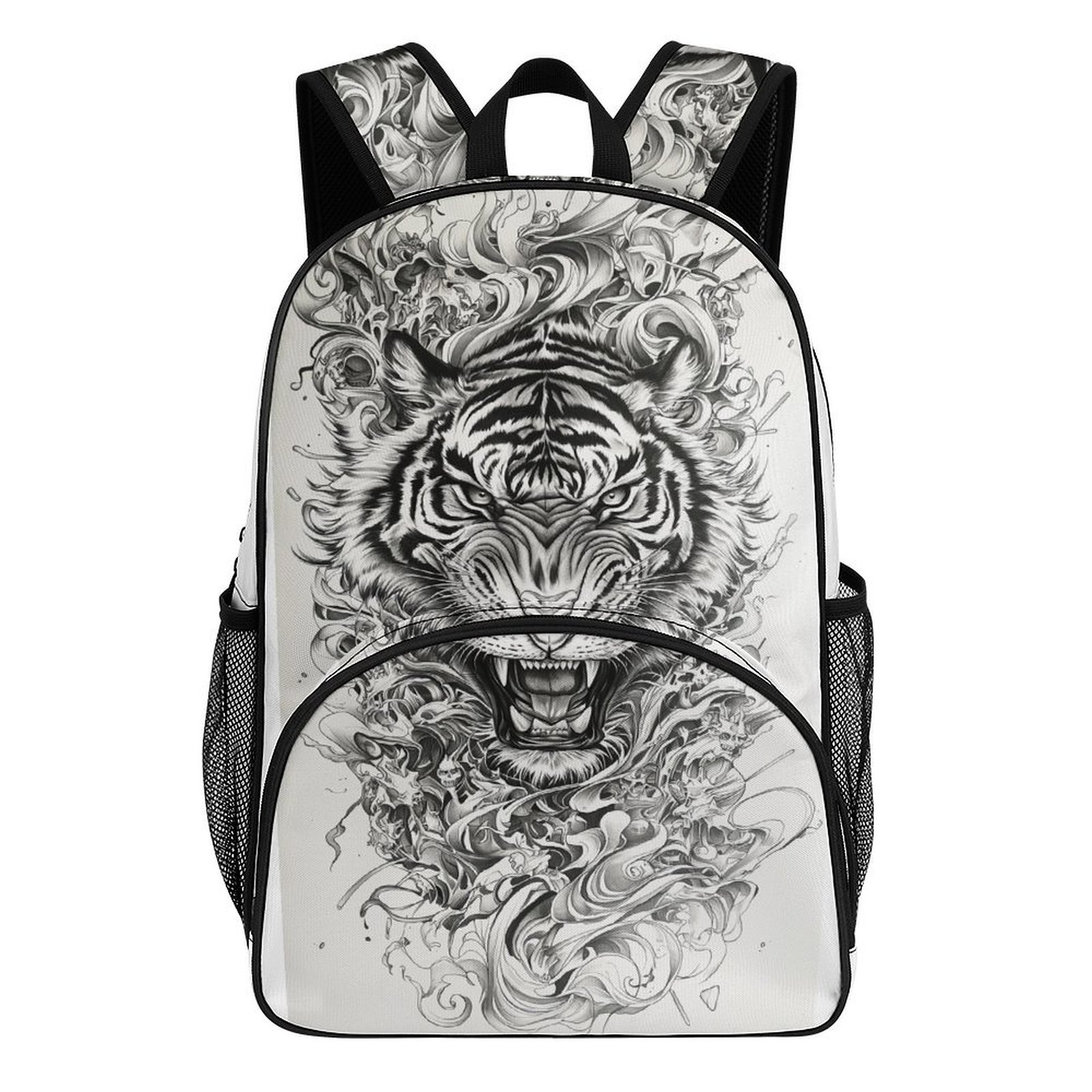 Roaring Tiger Ornate Ink Drawing Teenage Backpack Middle Students Bookbag Outdoor Daypack