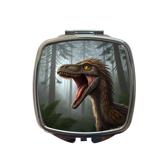 Roaring Troodon Dinosaur Forest Travel Makeup Handbag Purse Small Pocket Compact Mirror
