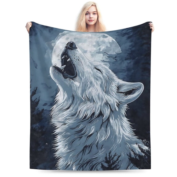 Roaring Wolf Blanket, Soft & Warm Flannel Throw for living room or bedroom décor 50x40