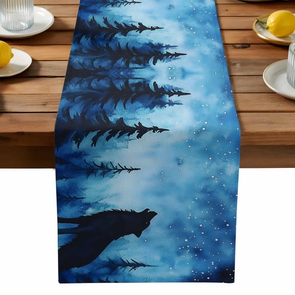 Roaring Wolf Table Runner, Stars Night Forest Kitchen Table Runners Dress Scarves for Table Decorations Party/Restaurant/Indoor Outdoor Use, 13x72in