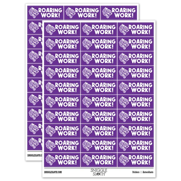 Roaring Work Tiger Teacher Student School Sticker Set - Purple - Gloss Finish - 1.75" Medium