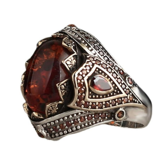 Roarsilver Amber Stone Ring,Silver 925k Mens Ring,Handmade Ring,Jewelry Gift For Him an Her | 5
